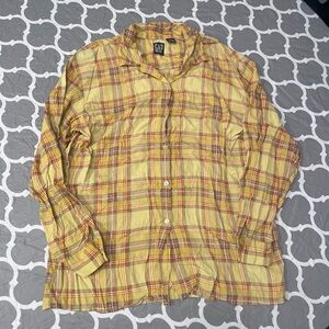 Gap Yellow Plaid Women’s Button Down Shirt Size M Long Sleeve